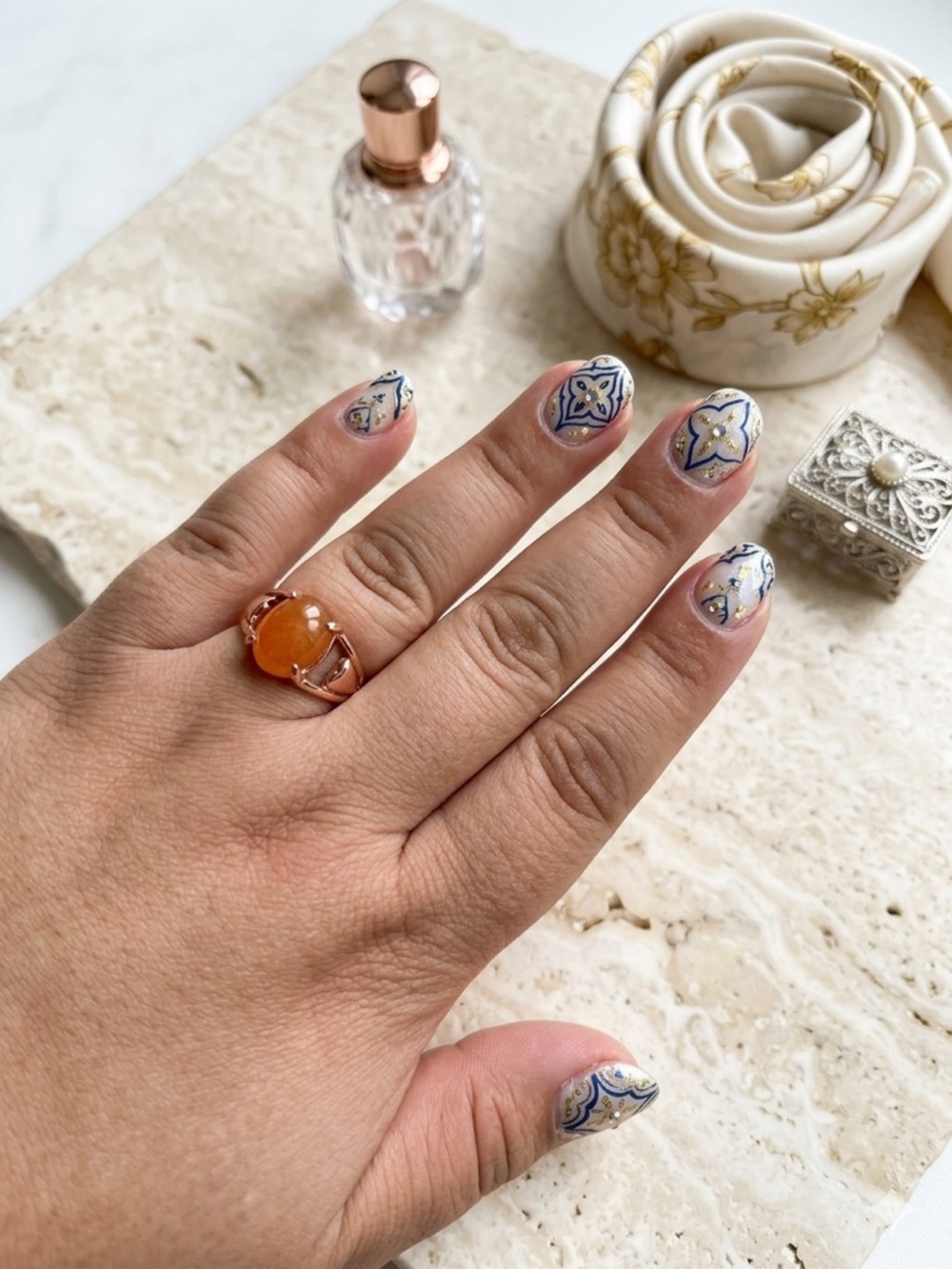 Size 8 Rose Gold Orange Stone Women's Ring